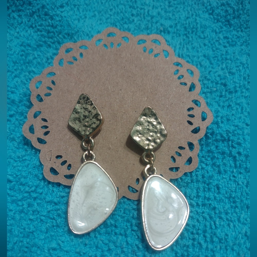 Gold and white shell earrings